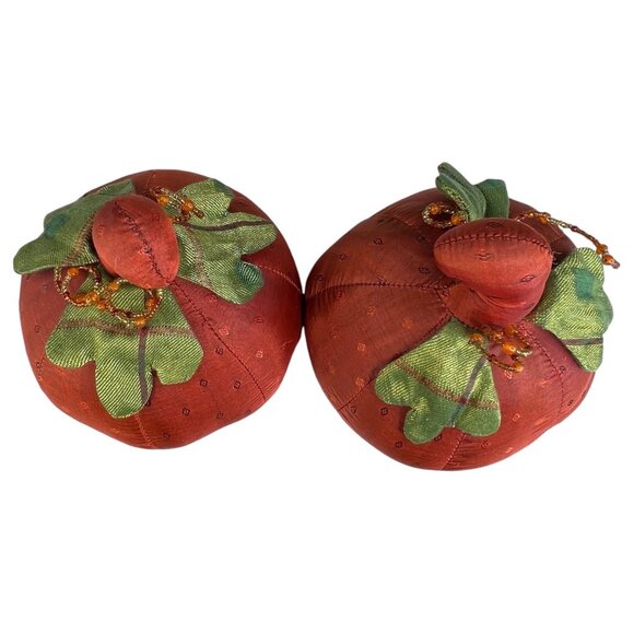 Pier 1 Import Fabric Pumpkin Set of 6 Autumn Harvest Decor Halloween Rust Yellow - Picture 4 of 12